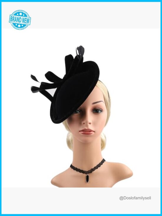 Velvet Fascinator Hat for Wedding Derby Party Feather Headpiece Bow main image 5